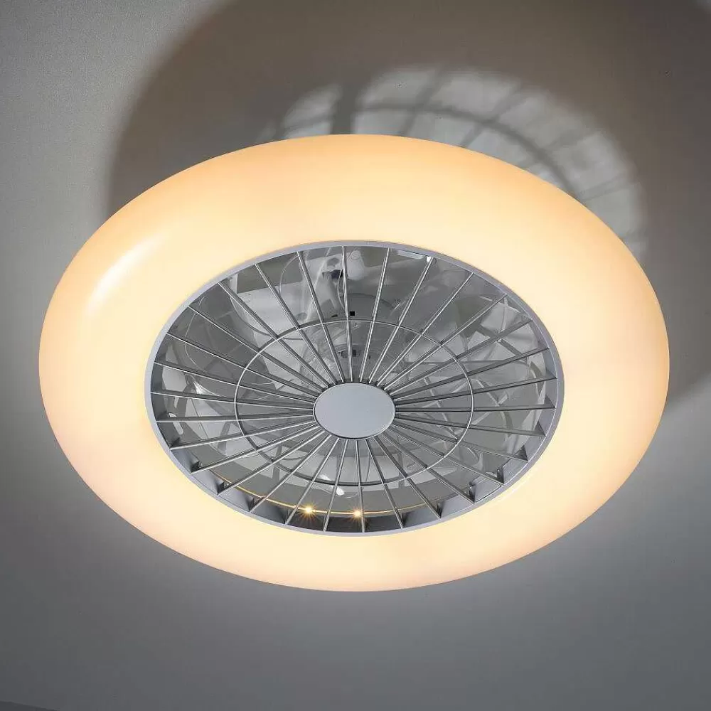 Luminaires Leuchten Direkt Ventilateur De Plafond Leuchten-Direkt Patrick Led Argente, 1 Lumiere, Telecommandes, Changeur De Couleurs