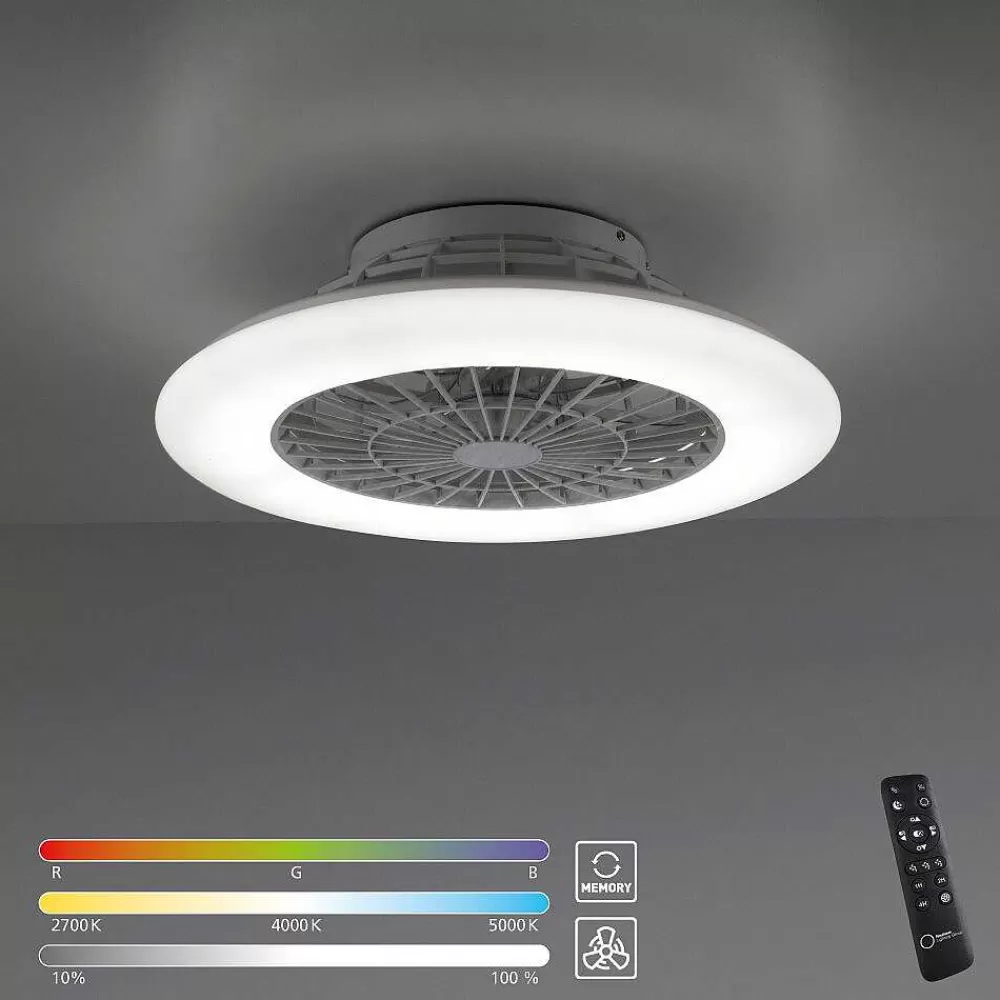 Luminaires Leuchten Direkt Ventilateur De Plafond Leuchten-Direkt Patrick Led Argente, 1 Lumiere, Telecommandes, Changeur De Couleurs