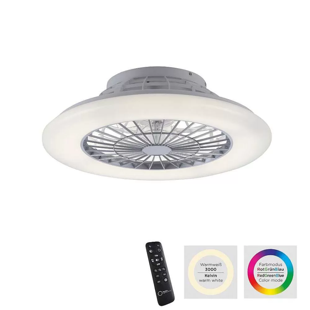 Luminaires Leuchten Direkt Ventilateur De Plafond Leuchten-Direkt Patrick Led Argente, 1 Lumiere, Telecommandes, Changeur De Couleurs