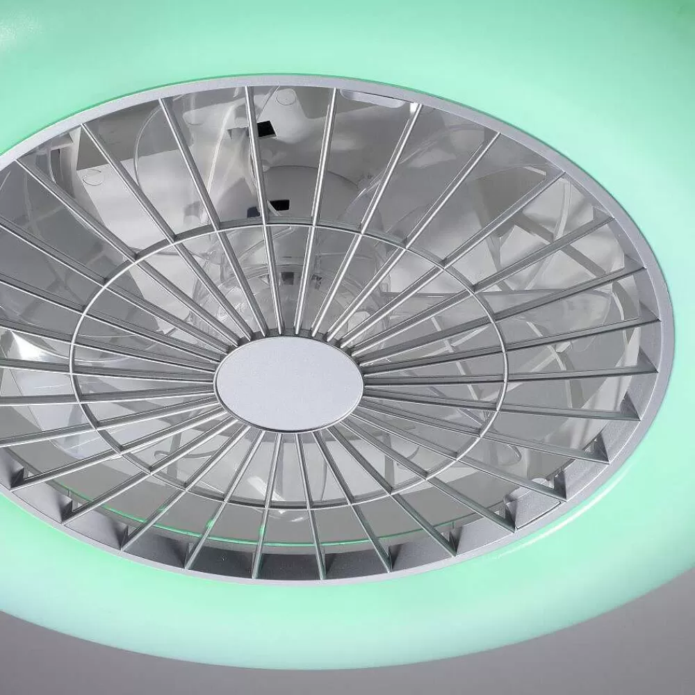 Luminaires Leuchten Direkt Ventilateur De Plafond Leuchten-Direkt Patrick Led Argente, 1 Lumiere, Telecommandes, Changeur De Couleurs