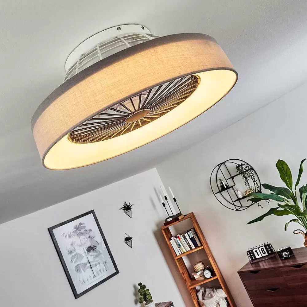 hofstein Ventilateur De Plafond Moli Led Gris, Blanc, 1 Lumiere, Telecommandes