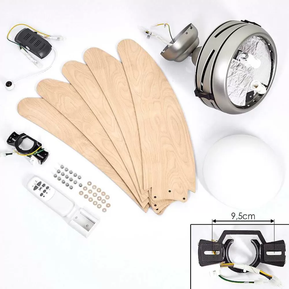 hofstein Ventilateur De Plafond Morino Ecru, Nickel Mat, 2 Lumieres, Telecommandes