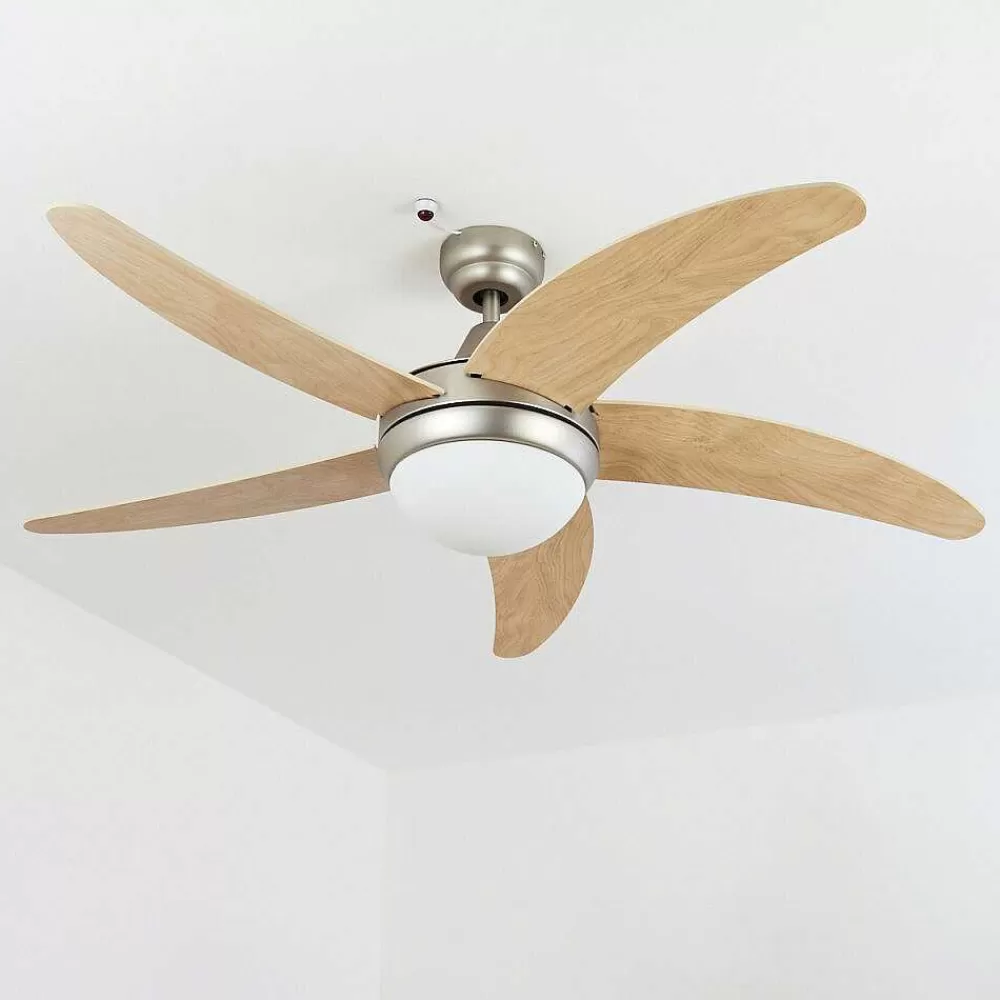 hofstein Ventilateur De Plafond Morino Ecru, Nickel Mat, 2 Lumieres, Telecommandes