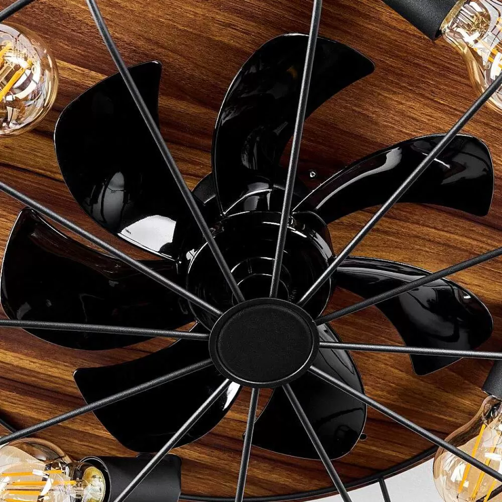 hofstein Ventilateur De Plafond Moscavide Brun, Couleur Bois, Noir, 4 Lumieres, Telecommandes