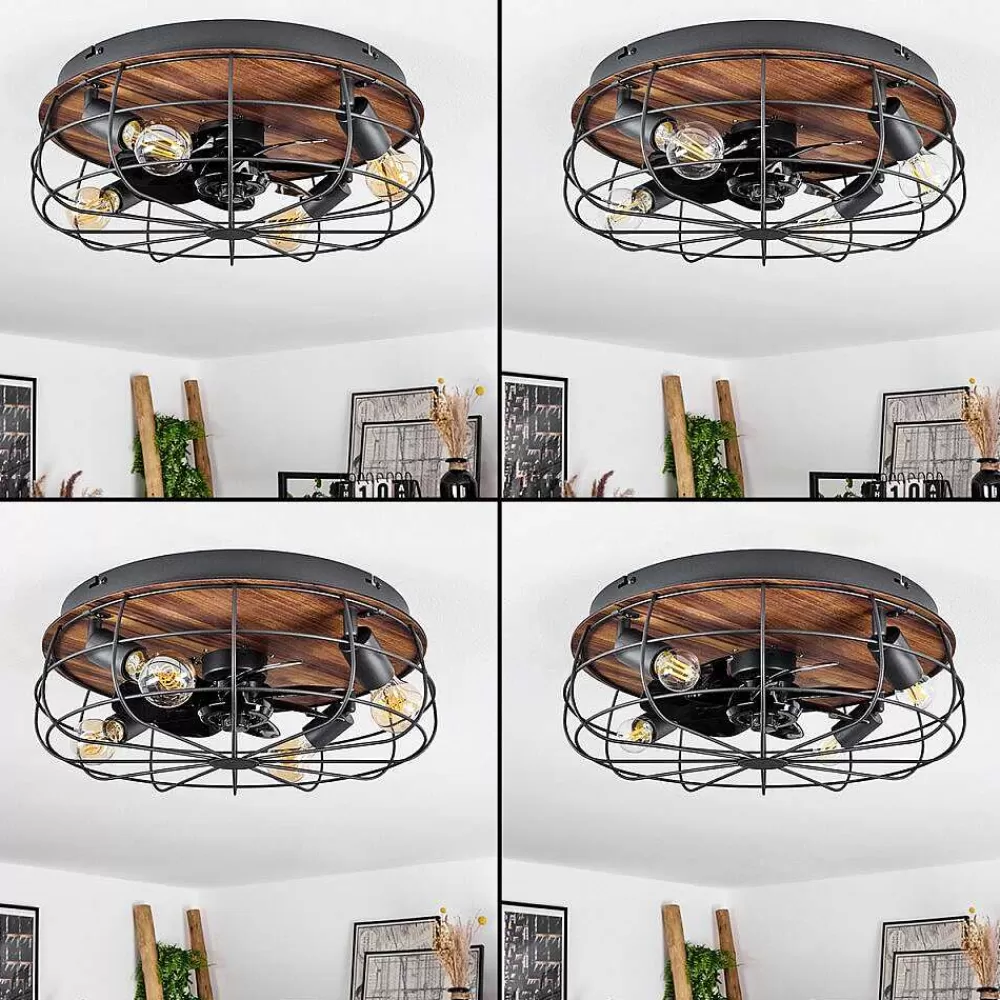hofstein Ventilateur De Plafond Moscavide Brun, Couleur Bois, Noir, 4 Lumieres, Telecommandes