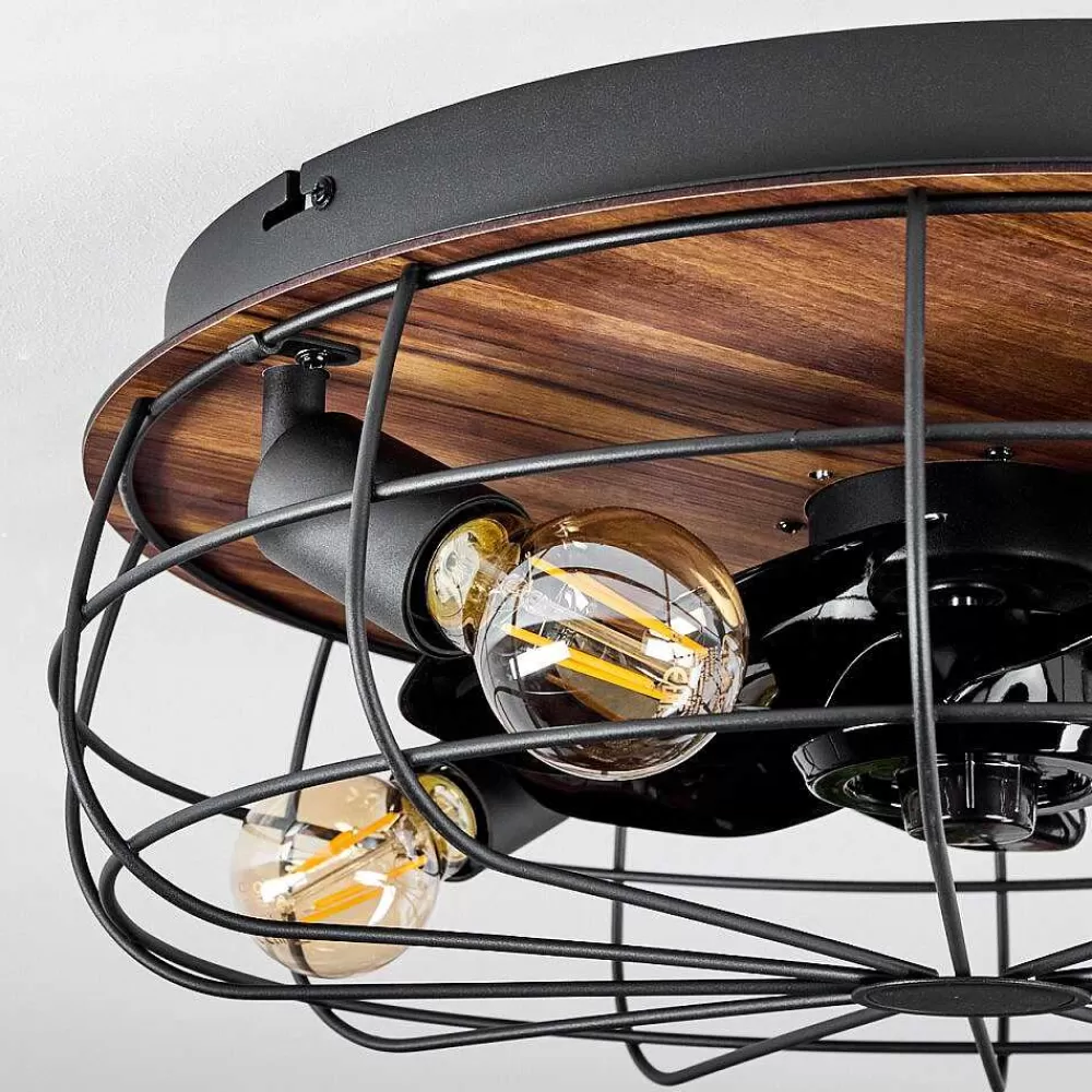hofstein Ventilateur De Plafond Moscavide Brun, Couleur Bois, Noir, 4 Lumieres, Telecommandes