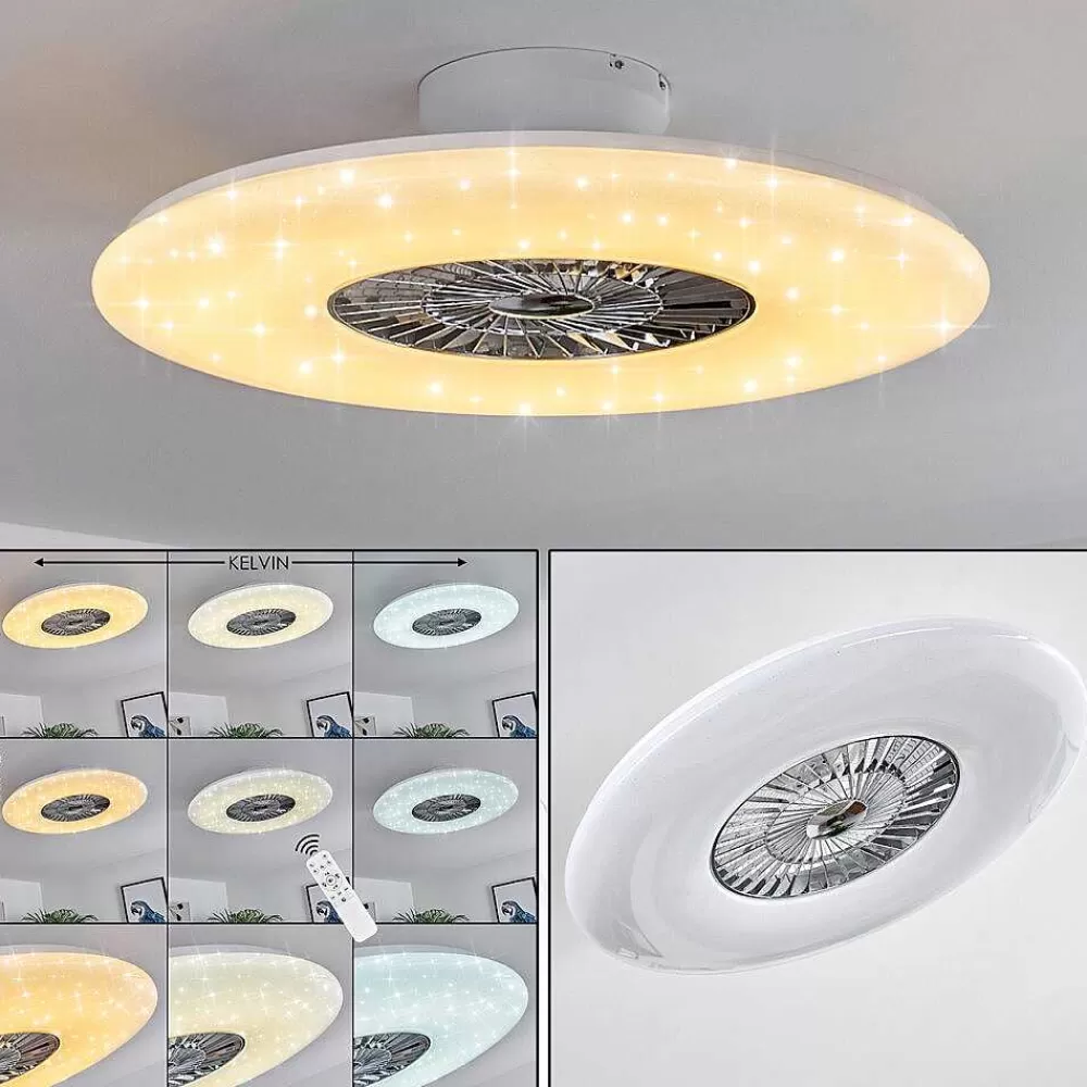 hofstein Ventilateur De Plafond Petrovac Led Chrome, Blanc, 1 Lumiere, Telecommandes