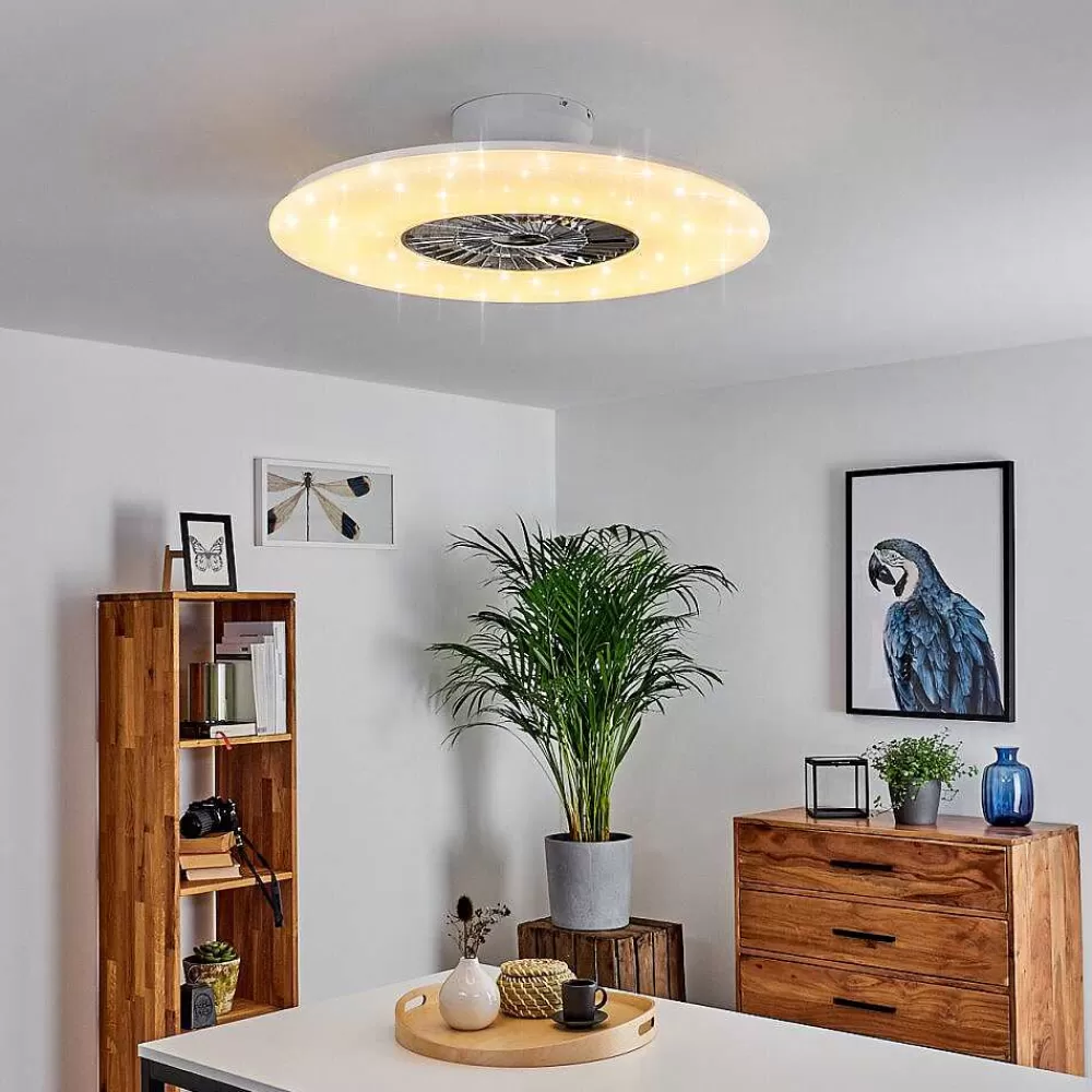 hofstein Ventilateur De Plafond Petrovac Led Chrome, Blanc, 1 Lumiere, Telecommandes
