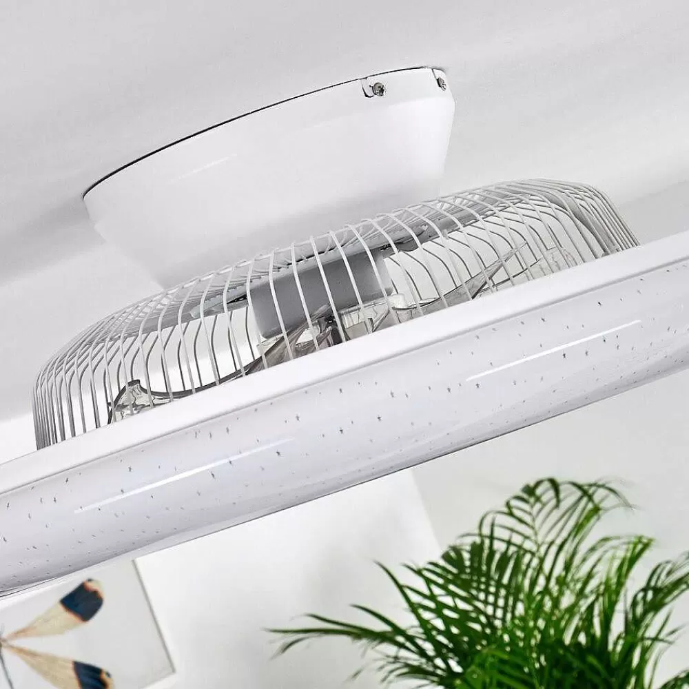 hofstein Ventilateur De Plafond Petrovac Led Chrome, Blanc, 1 Lumiere, Telecommandes