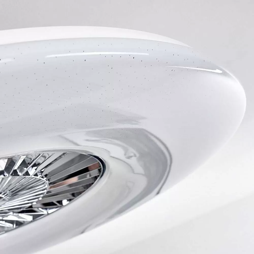 hofstein Ventilateur De Plafond Petrovac Led Chrome, Blanc, 1 Lumiere, Telecommandes