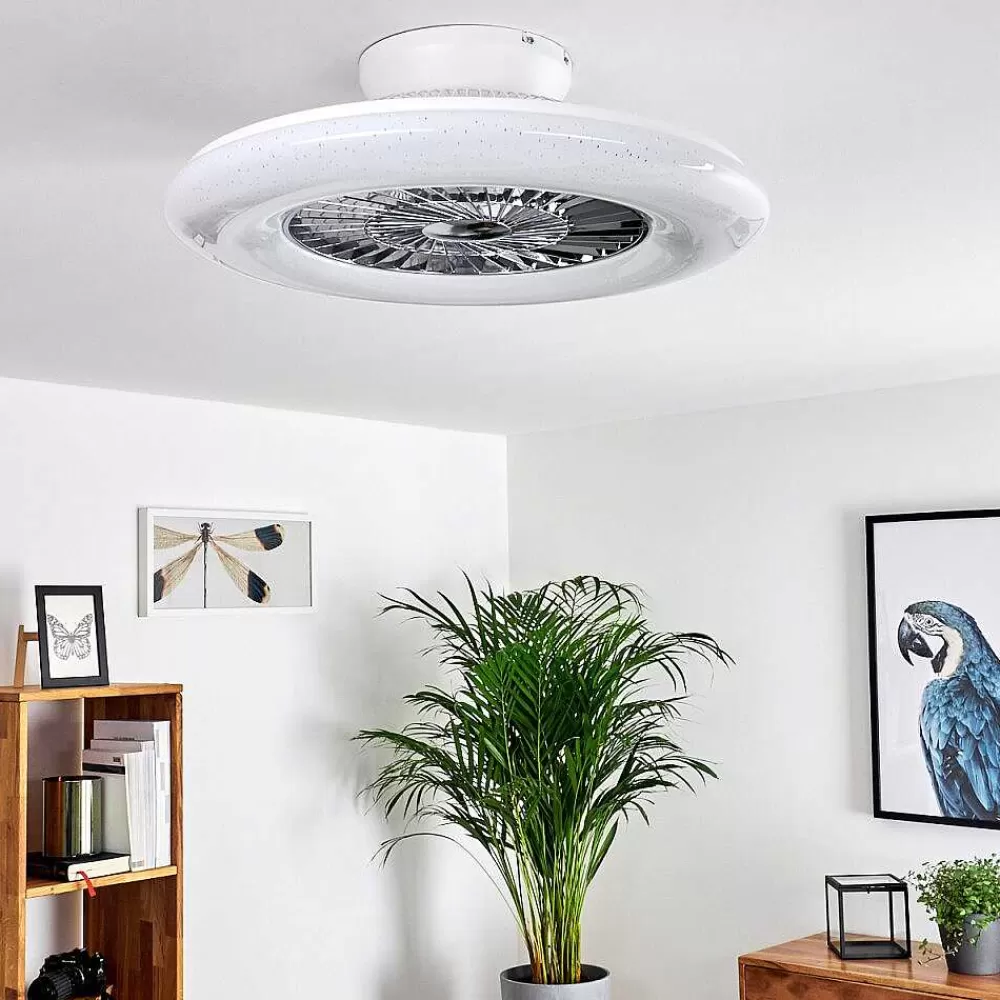 hofstein Ventilateur De Plafond Petrovac Led Chrome, Blanc, 1 Lumiere, Telecommandes