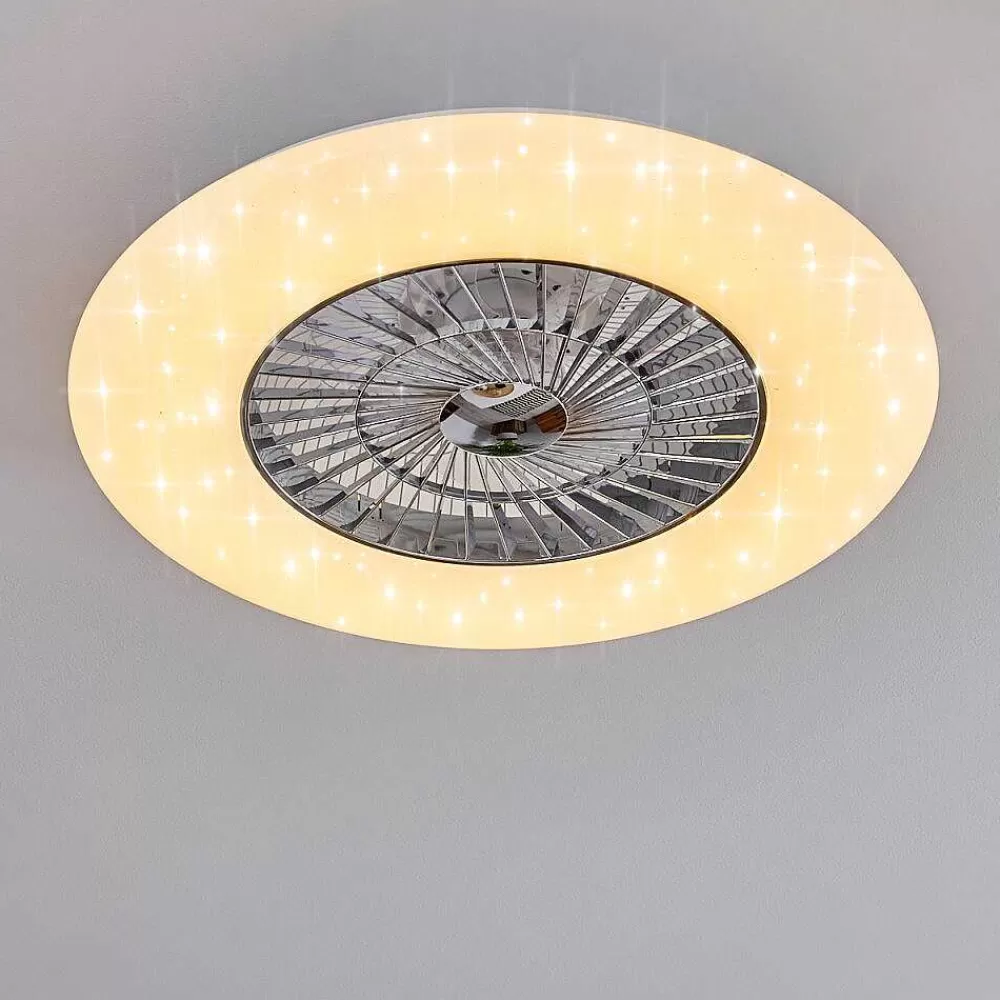 hofstein Ventilateur De Plafond Petrovac Led Chrome, Blanc, 1 Lumiere, Telecommandes