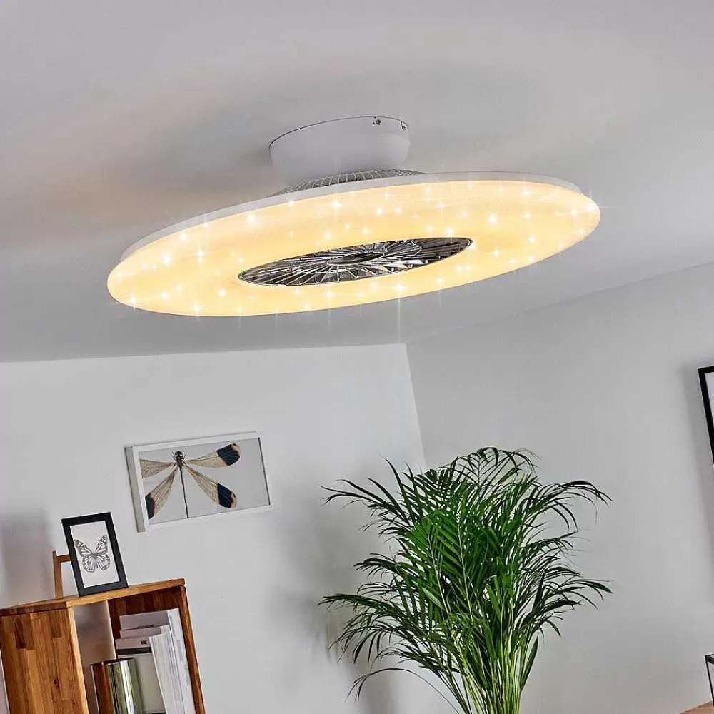 hofstein Ventilateur De Plafond Petrovac Led Chrome, Blanc, 1 Lumiere, Telecommandes