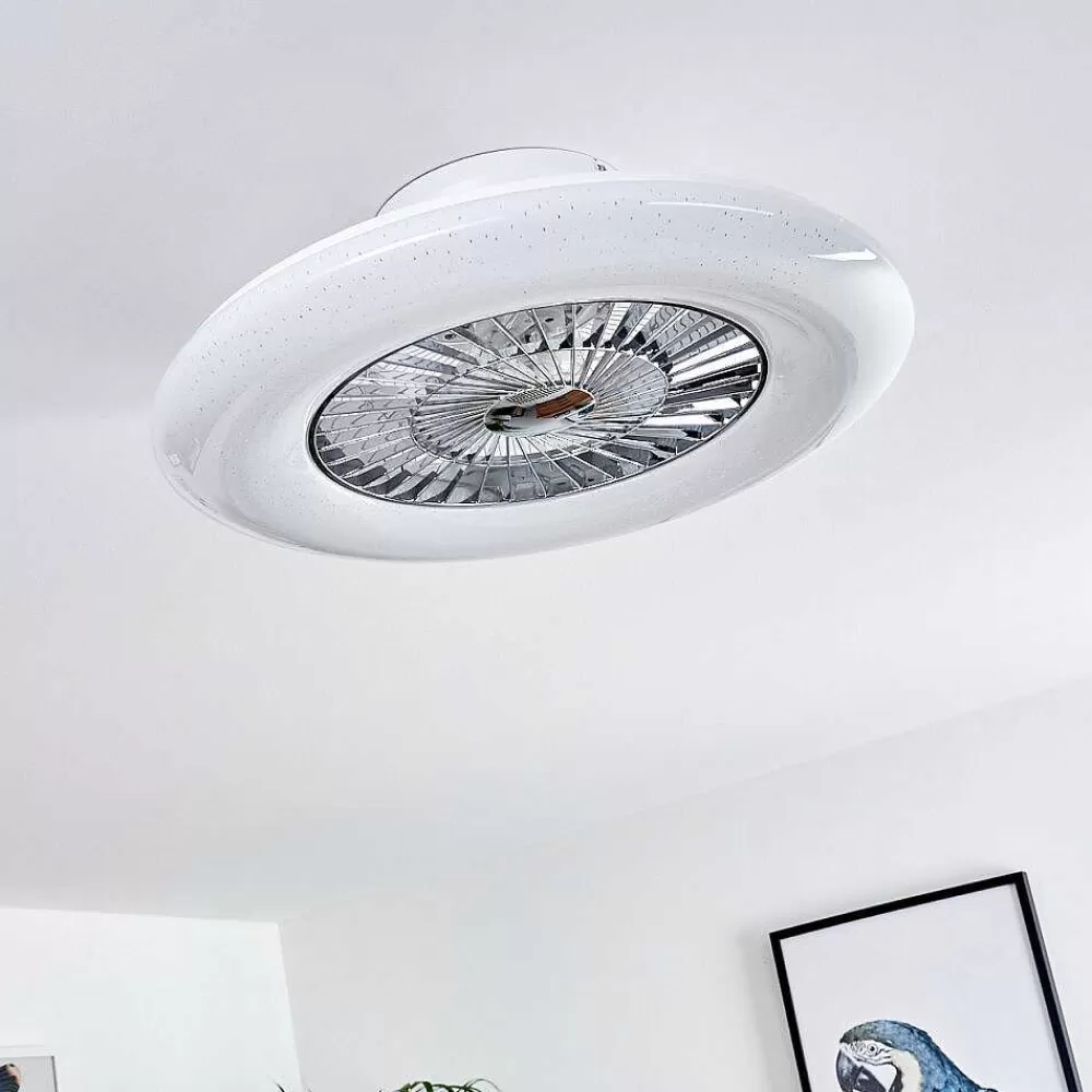 hofstein Ventilateur De Plafond Petrovac Led Chrome, Blanc, 1 Lumiere, Telecommandes