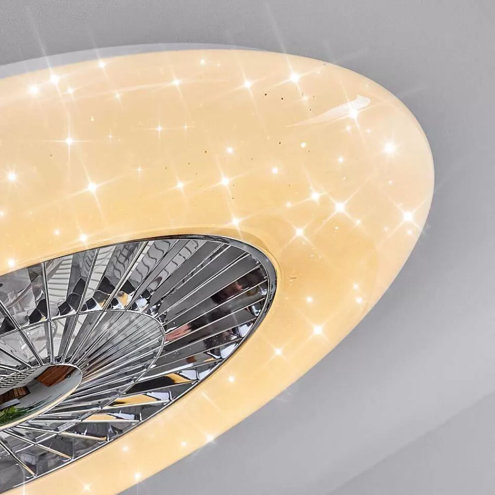 hofstein Ventilateur De Plafond Petrovac Led Chrome, Blanc, 1 Lumiere, Telecommandes