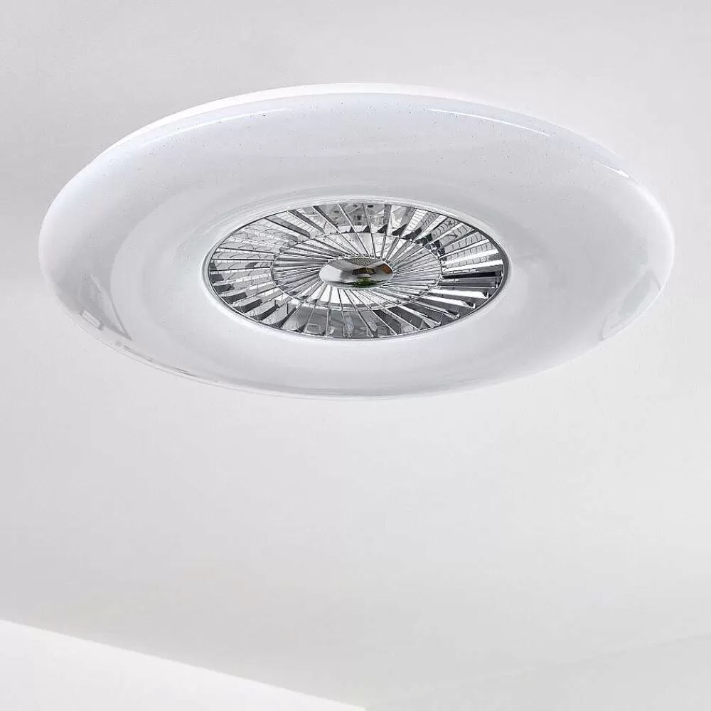 hofstein Ventilateur De Plafond Petrovac Led Chrome, Blanc, 1 Lumiere, Telecommandes