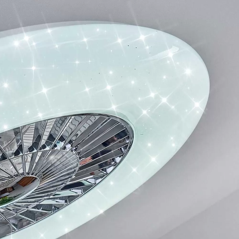 hofstein Ventilateur De Plafond Petrovac Led Chrome, Blanc, 1 Lumiere, Telecommandes