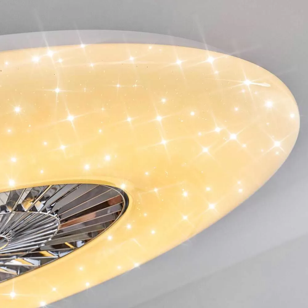 hofstein Ventilateur De Plafond Petrovac Led Chrome, Blanc, 1 Lumiere, Telecommandes
