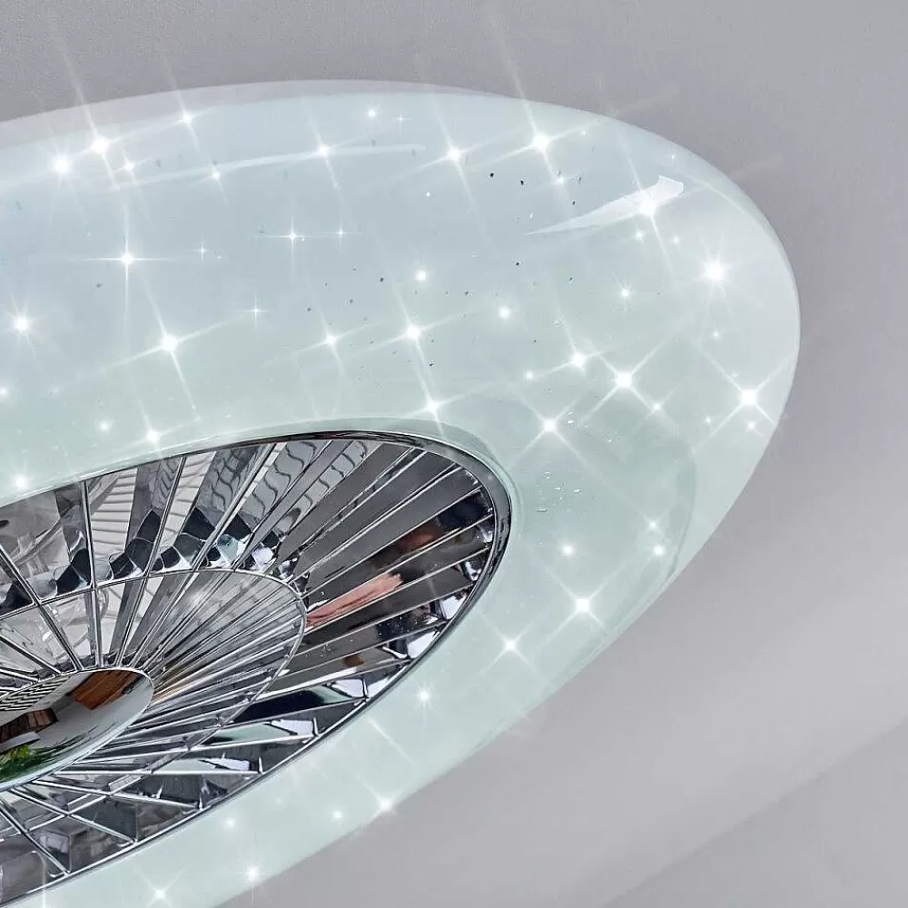 hofstein Ventilateur De Plafond Petrovac Led Chrome, Blanc, 1 Lumiere, Telecommandes