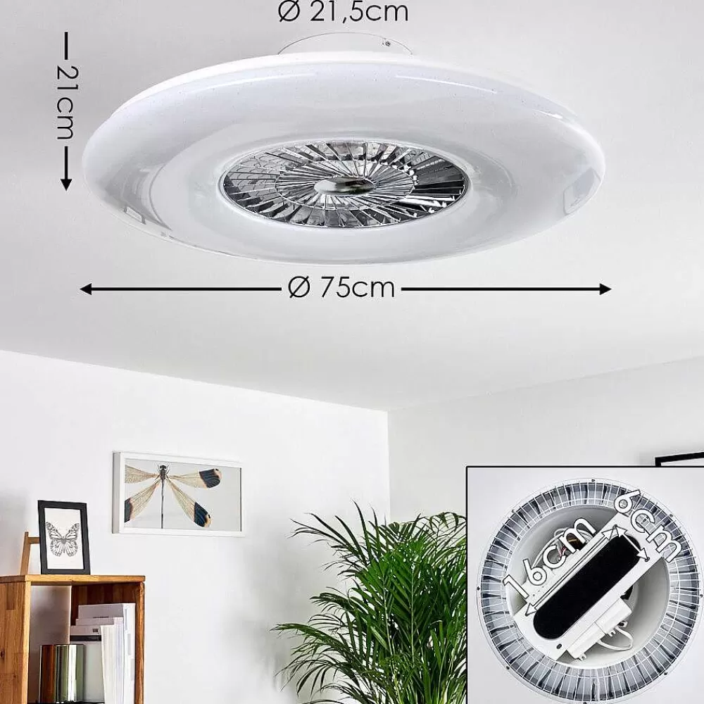 hofstein Ventilateur De Plafond Petrovac Led Chrome, Blanc, 1 Lumiere, Telecommandes