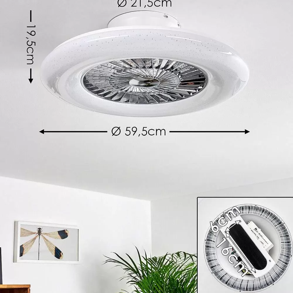 hofstein Ventilateur De Plafond Petrovac Led Chrome, Blanc, 1 Lumiere, Telecommandes