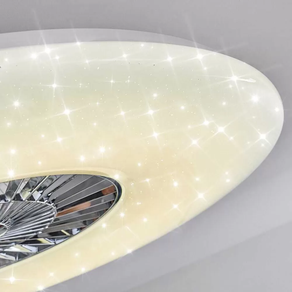 hofstein Ventilateur De Plafond Petrovac Led Chrome, Blanc, 1 Lumiere, Telecommandes