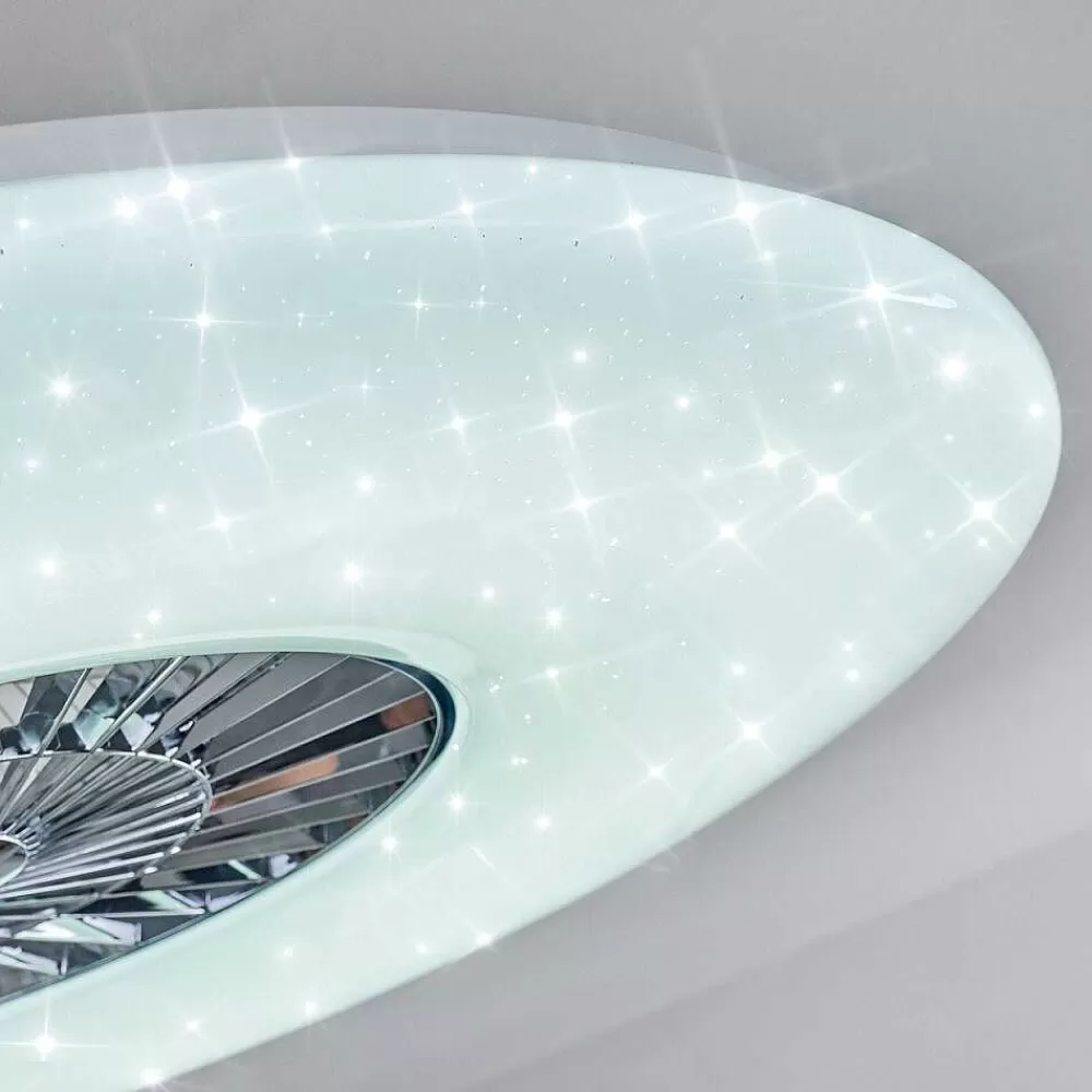 hofstein Ventilateur De Plafond Petrovac Led Chrome, Blanc, 1 Lumiere, Telecommandes