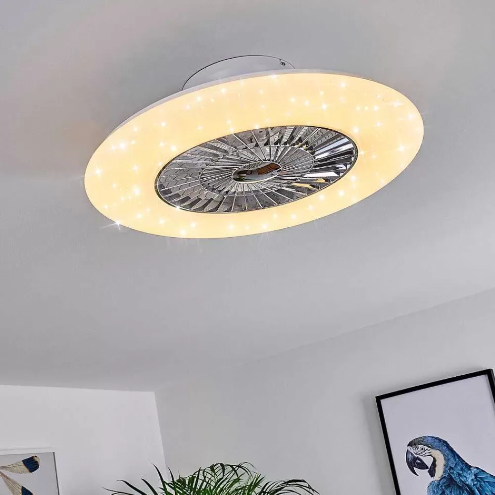 hofstein Ventilateur De Plafond Petrovac Led Chrome, Blanc, 1 Lumiere, Telecommandes