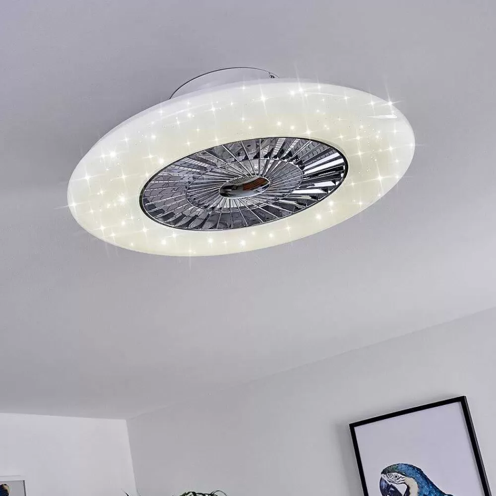 hofstein Ventilateur De Plafond Petrovac Led Chrome, Blanc, 1 Lumiere, Telecommandes