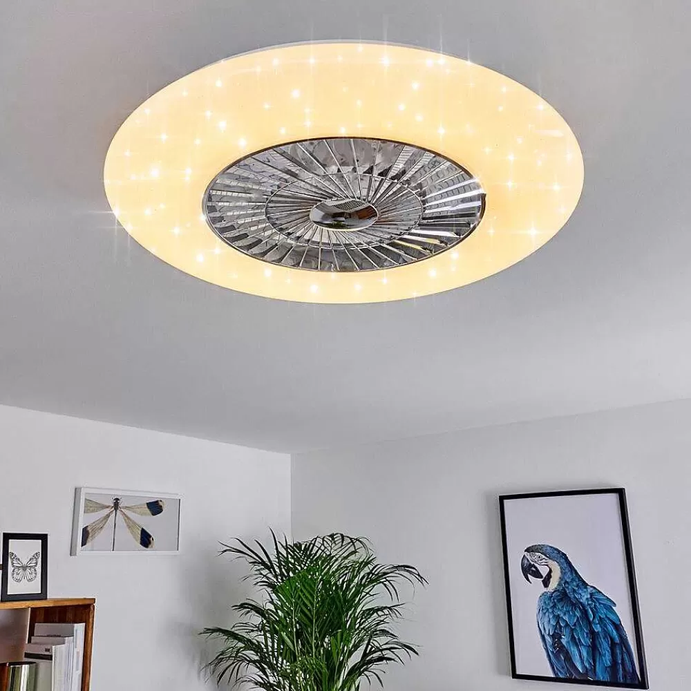 hofstein Ventilateur De Plafond Petrovac Led Chrome, Blanc, 1 Lumiere, Telecommandes