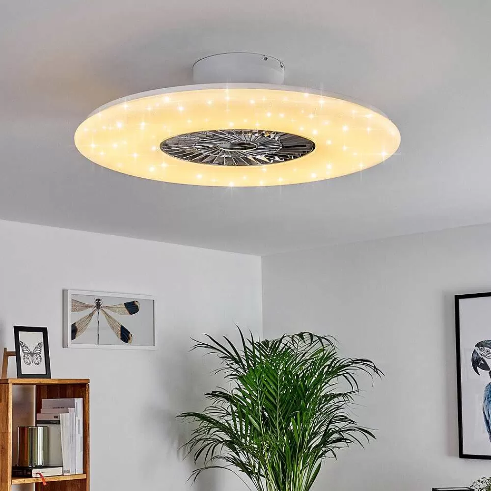 hofstein Ventilateur De Plafond Petrovac Led Chrome, Blanc, 1 Lumiere, Telecommandes