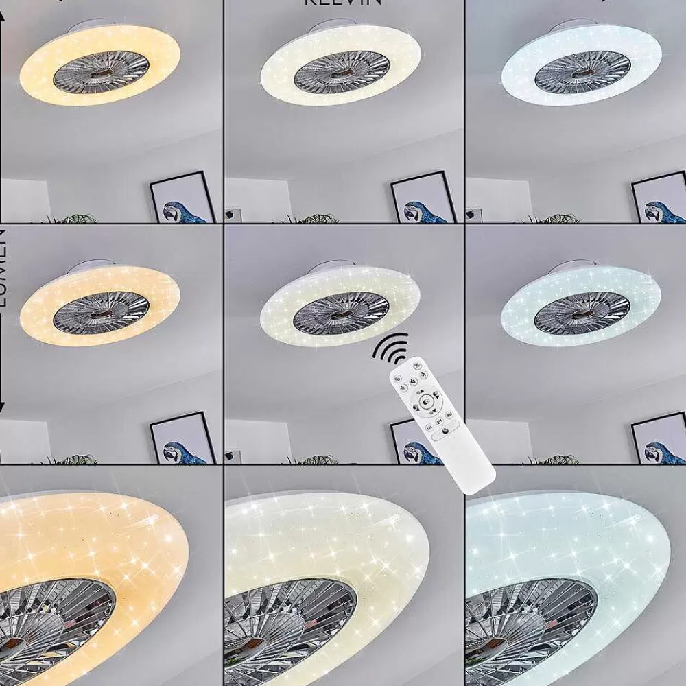 hofstein Ventilateur De Plafond Petrovac Led Chrome, Blanc, 1 Lumiere, Telecommandes