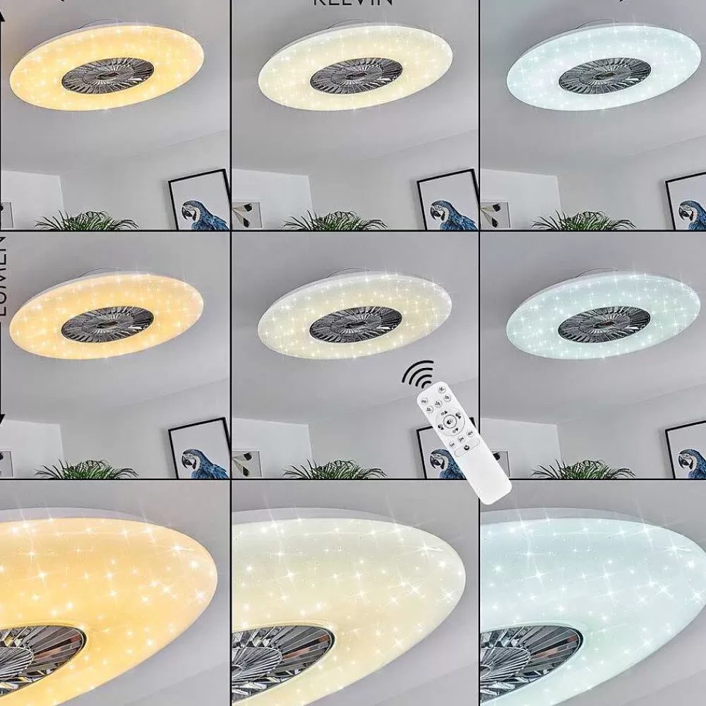 hofstein Ventilateur De Plafond Petrovac Led Chrome, Blanc, 1 Lumiere, Telecommandes