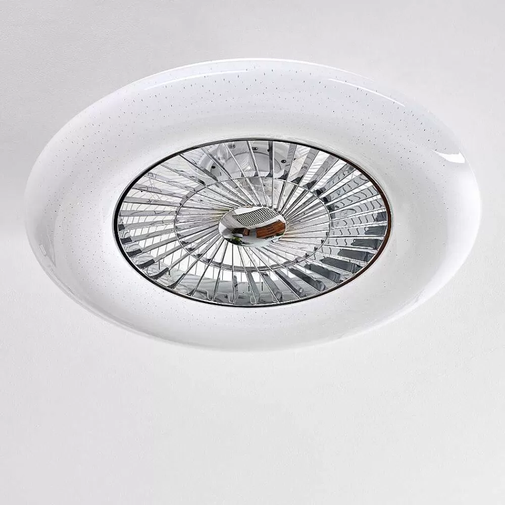 hofstein Ventilateur De Plafond Petrovac Led Chrome, Blanc, 1 Lumiere, Telecommandes