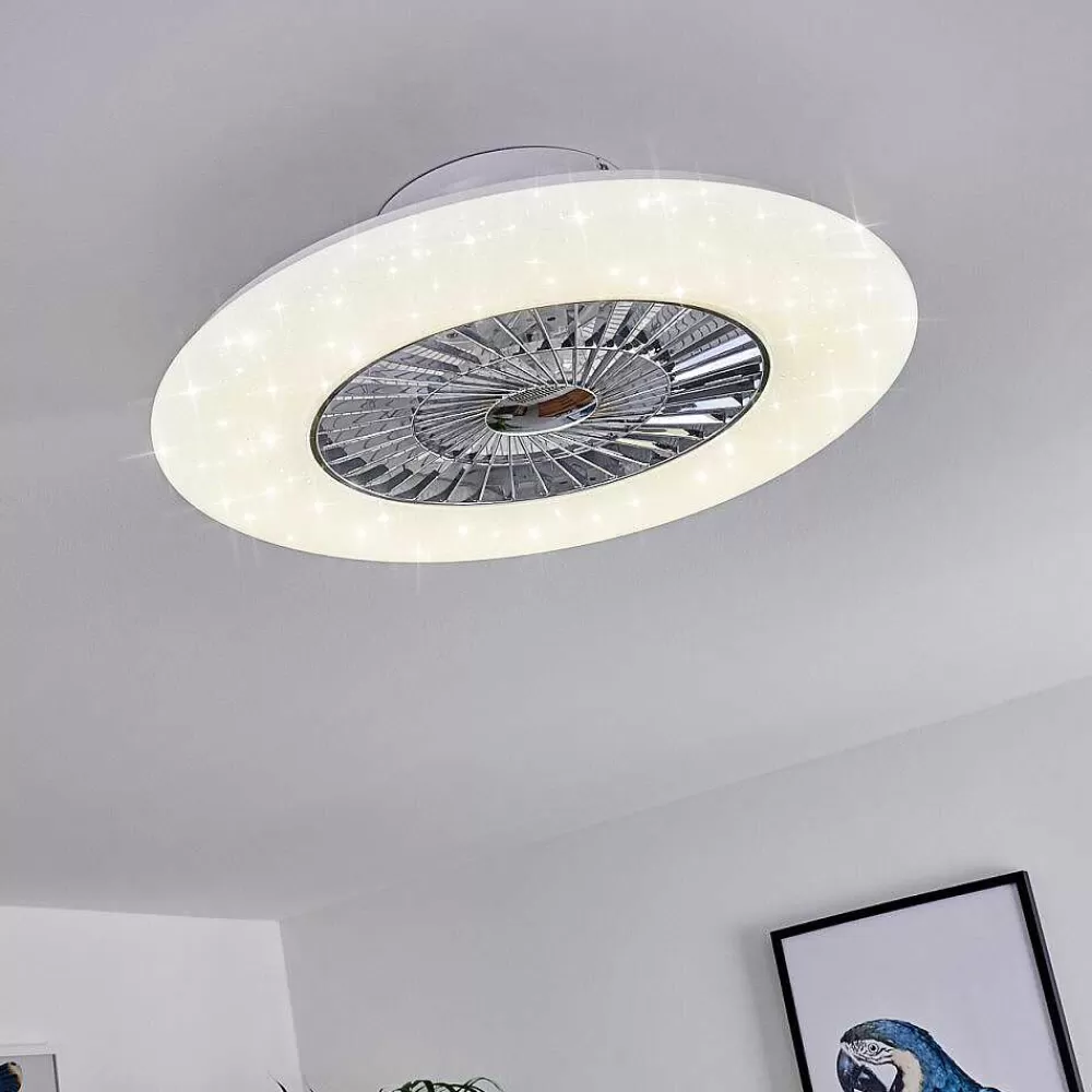 hofstein Ventilateur De Plafond Petrovac Led Chrome, Blanc, 1 Lumiere, Telecommandes