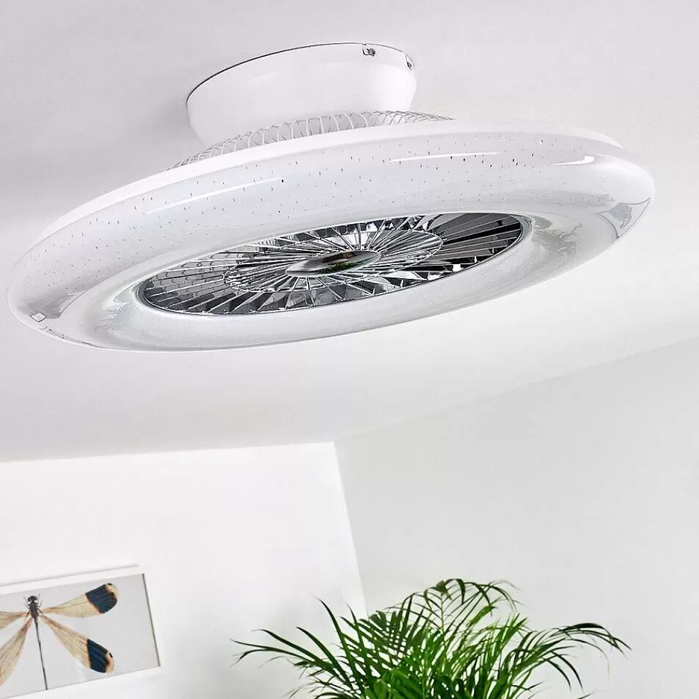 hofstein Ventilateur De Plafond Petrovac Led Chrome, Blanc, 1 Lumiere, Telecommandes