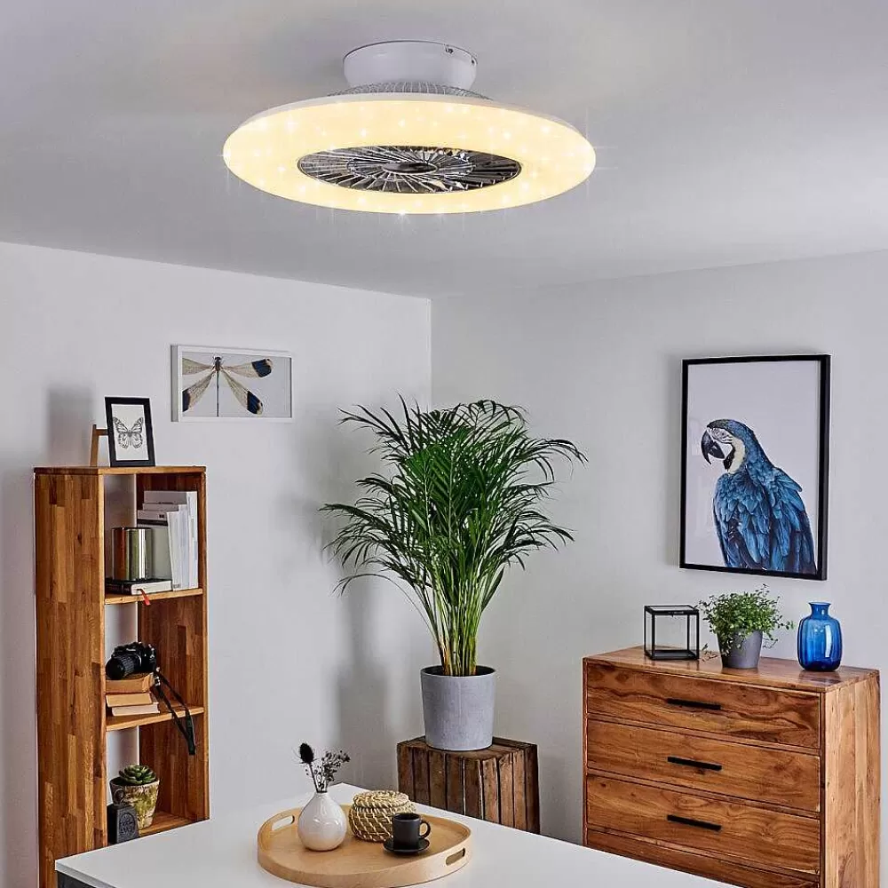 hofstein Ventilateur De Plafond Petrovac Led Chrome, Blanc, 1 Lumiere, Telecommandes