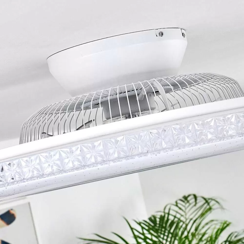 hofstein Ventilateur De Plafond Piacenza Led Chrome, Blanc, 1 Lumiere, Telecommandes