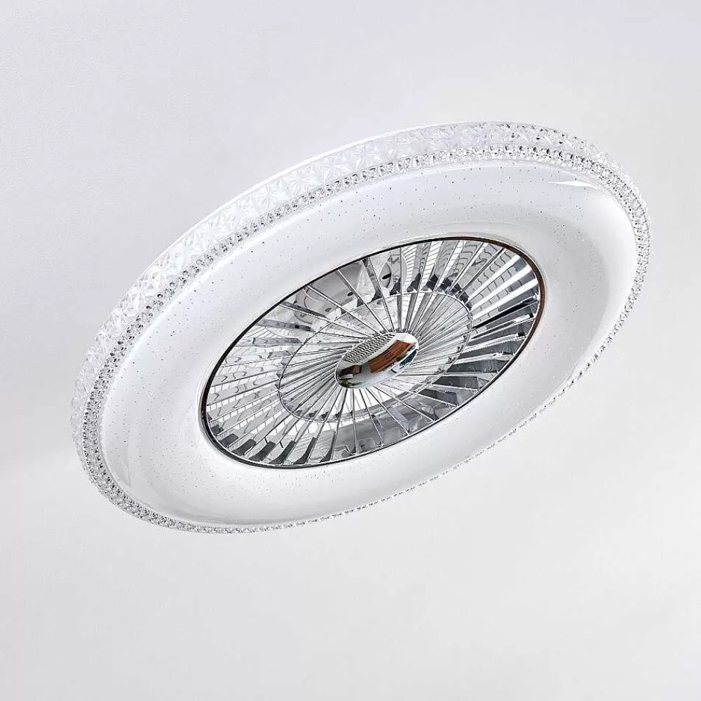 hofstein Ventilateur De Plafond Piacenza Led Chrome, Blanc, 1 Lumiere, Telecommandes