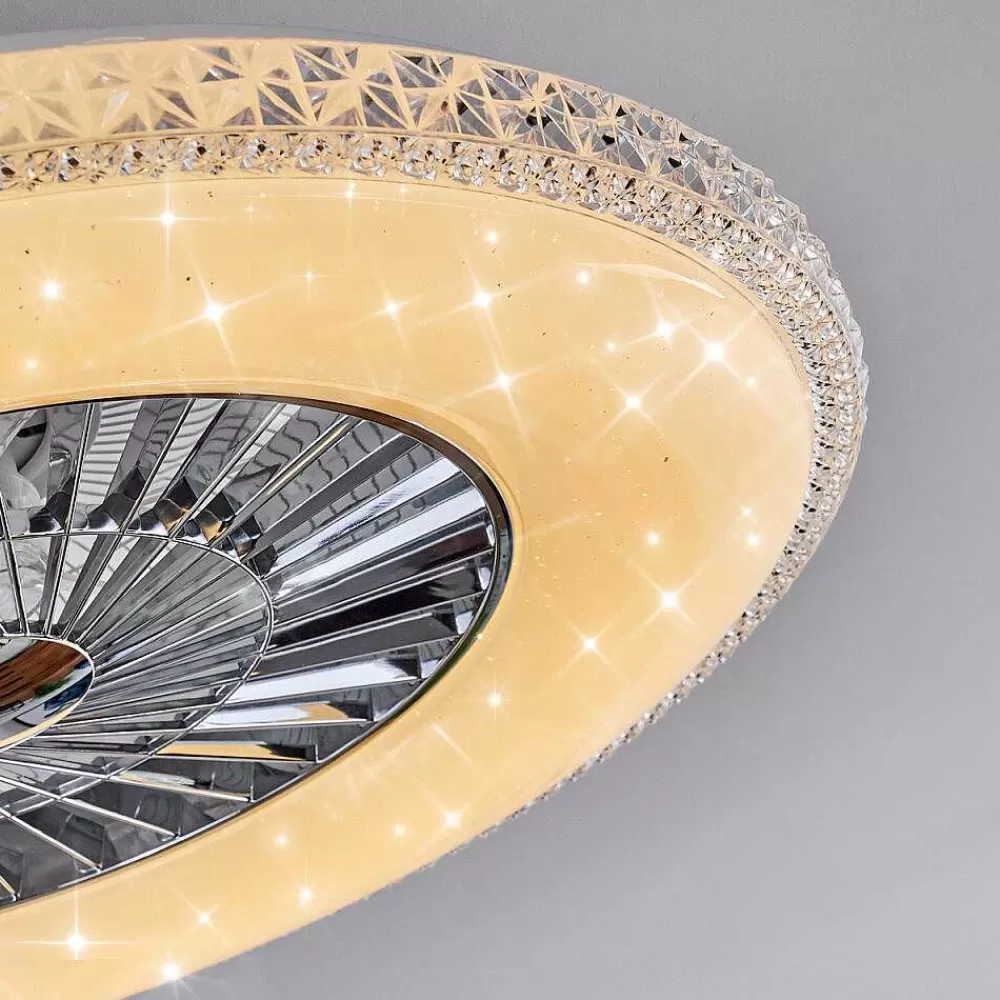 hofstein Ventilateur De Plafond Piacenza Led Chrome, Blanc, 1 Lumiere, Telecommandes