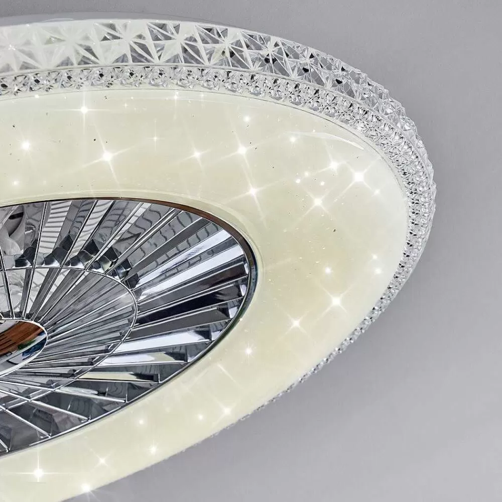 hofstein Ventilateur De Plafond Piacenza Led Chrome, Blanc, 1 Lumiere, Telecommandes