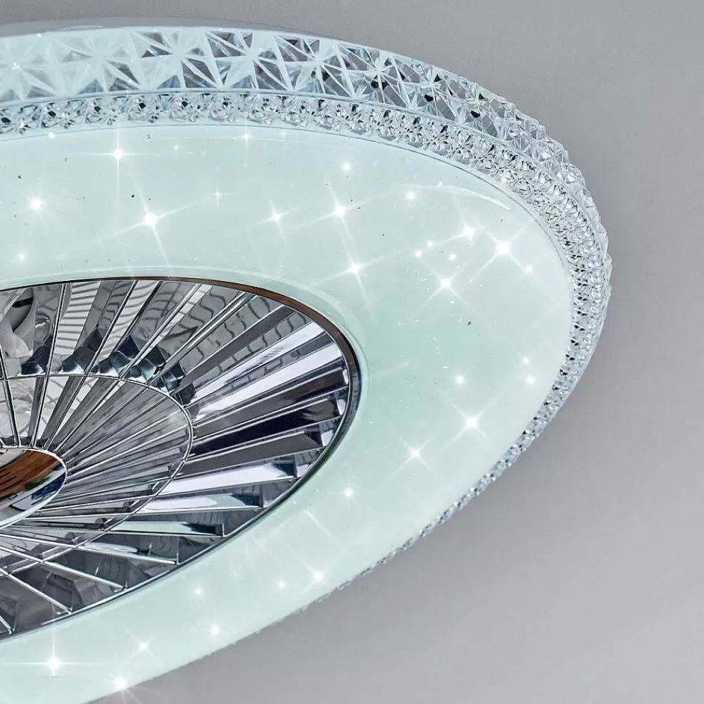 hofstein Ventilateur De Plafond Piacenza Led Chrome, Blanc, 1 Lumiere, Telecommandes