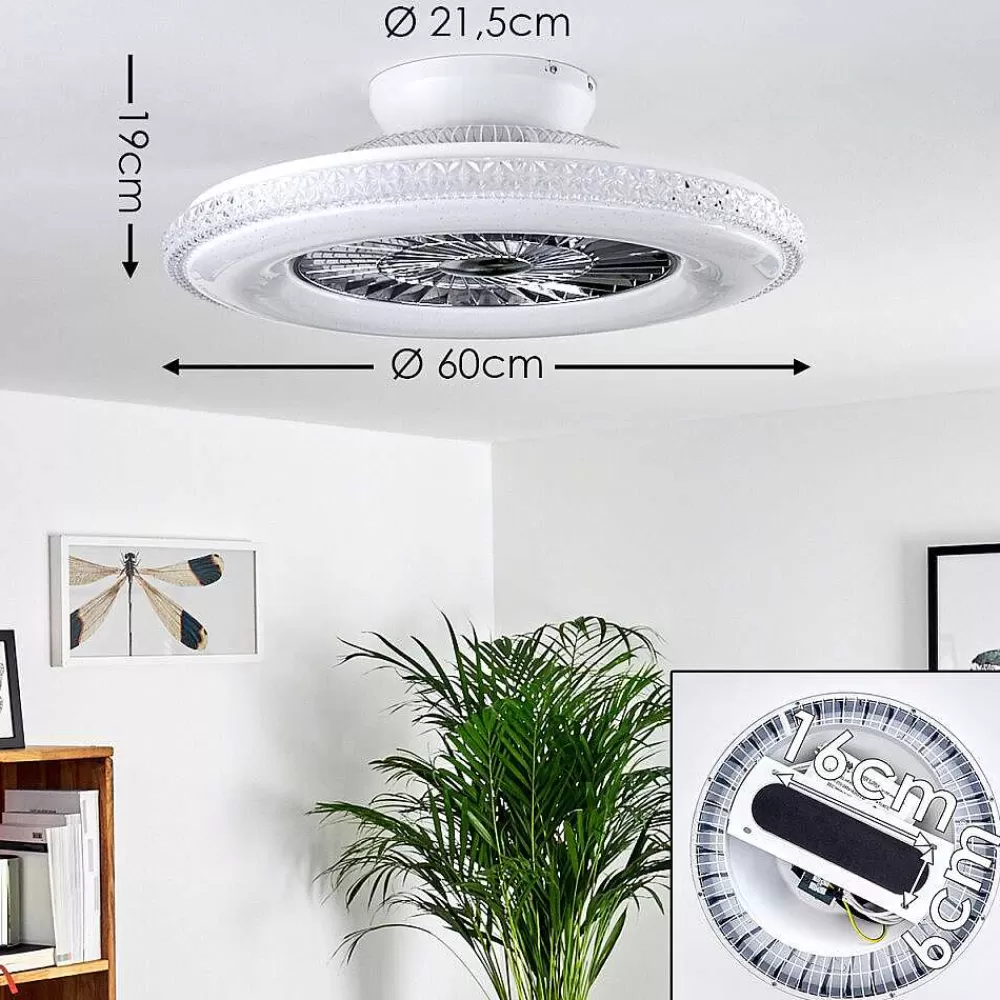 hofstein Ventilateur De Plafond Piacenza Led Chrome, Blanc, 1 Lumiere, Telecommandes