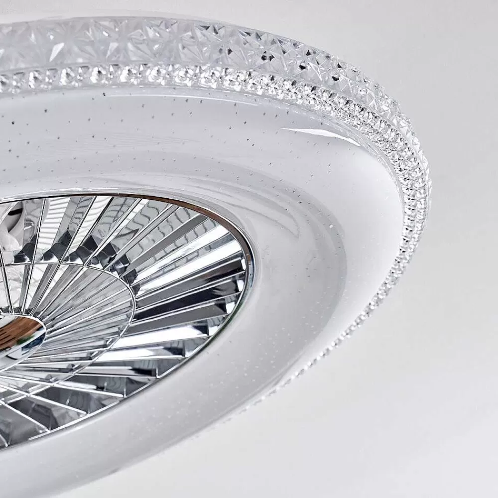 hofstein Ventilateur De Plafond Piacenza Led Chrome, Blanc, 1 Lumiere, Telecommandes