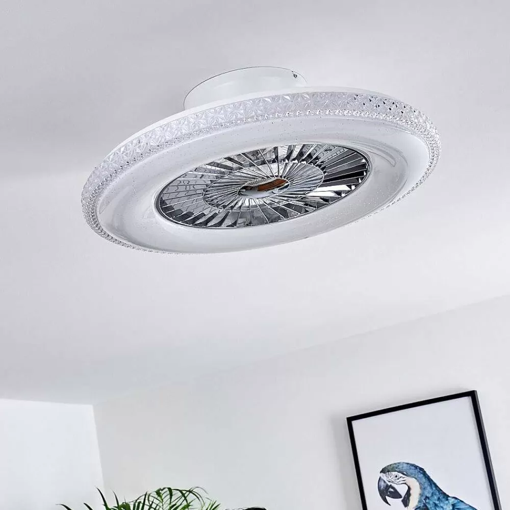 hofstein Ventilateur De Plafond Piacenza Led Chrome, Blanc, 1 Lumiere, Telecommandes