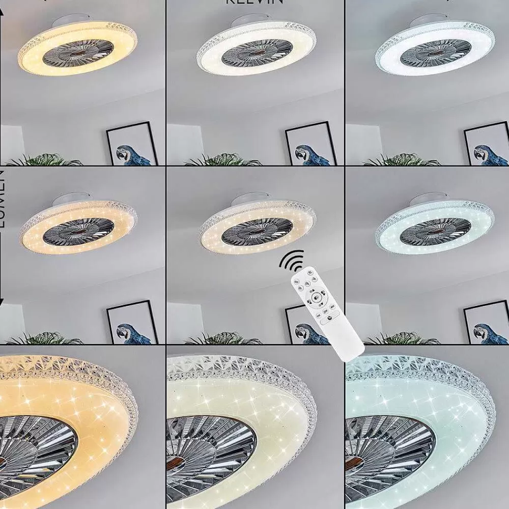 hofstein Ventilateur De Plafond Piacenza Led Chrome, Blanc, 1 Lumiere, Telecommandes