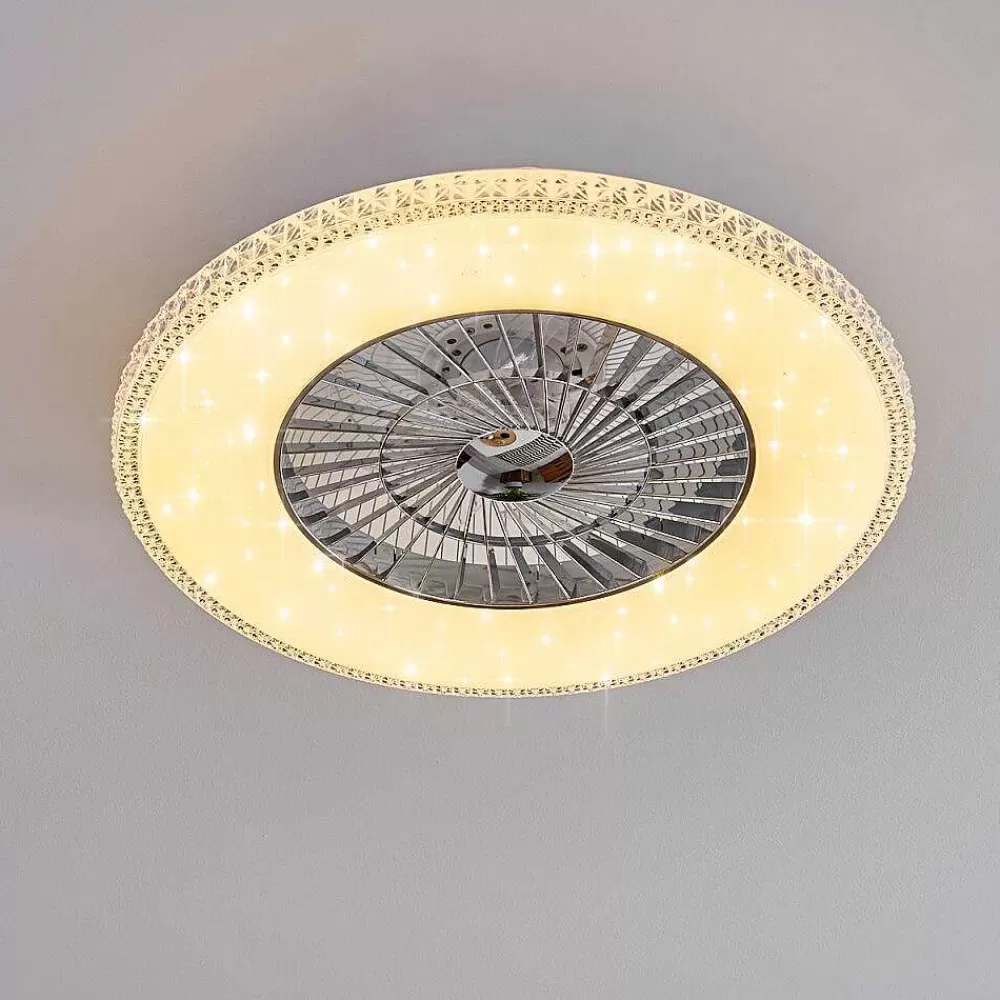 hofstein Ventilateur De Plafond Piacenza Led Chrome, Blanc, 1 Lumiere, Telecommandes