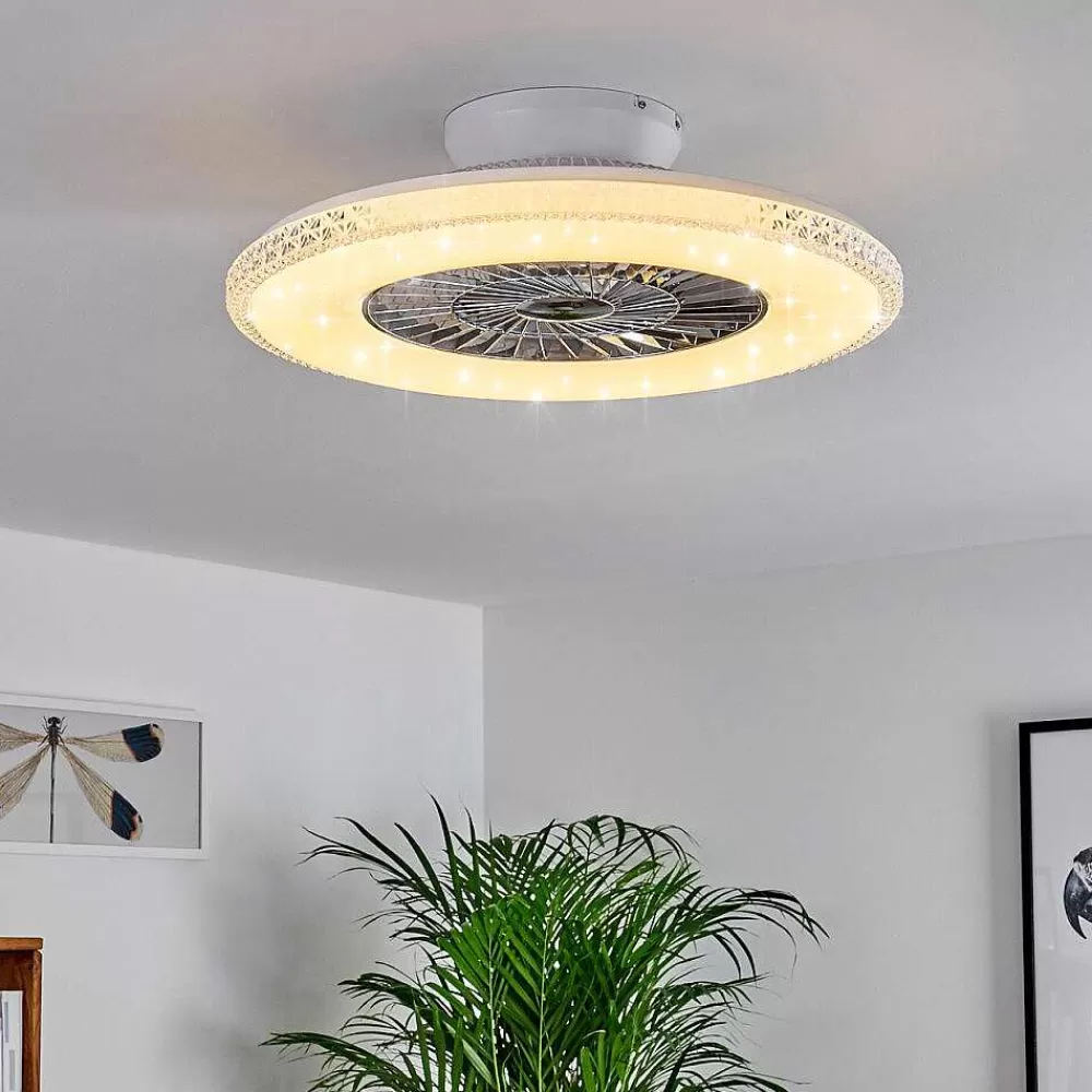 hofstein Ventilateur De Plafond Piacenza Led Chrome, Blanc, 1 Lumiere, Telecommandes