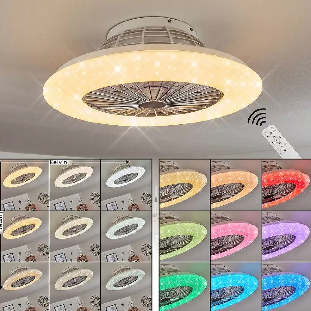 hofstein Ventilateur De Plafond Piraeus Led Blanc, 1 Lumiere, Telecommandes, Changeur De Couleurs