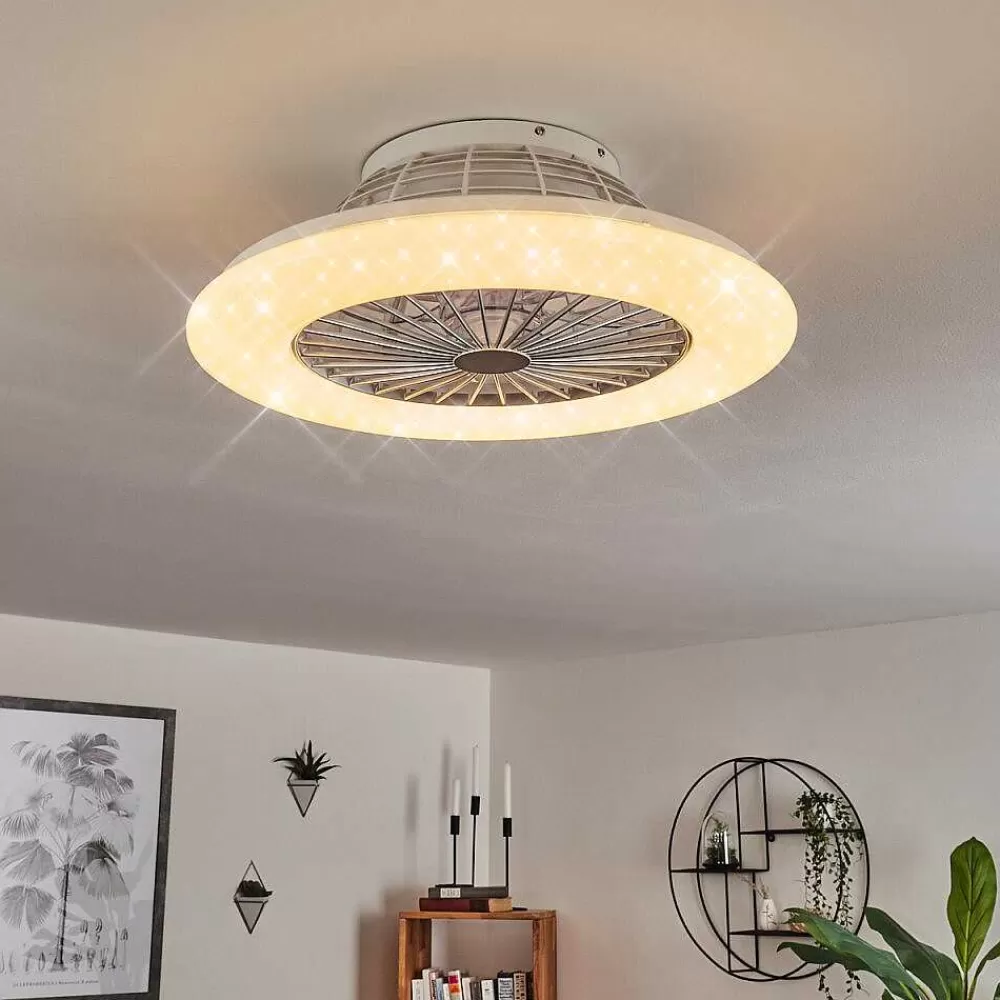 hofstein Ventilateur De Plafond Piraeus Led Blanc, 1 Lumiere, Telecommandes, Changeur De Couleurs
